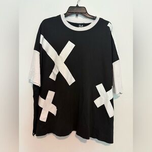 Planet by Lauren G Oversized Lagenlook Top One Size Fits All Stretch Black